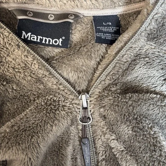 Marmot Women's Large Hooded Full Zip Fleece Jacket‎ Brown Plush Teddy Soft Cozy - Picture 3 of 8